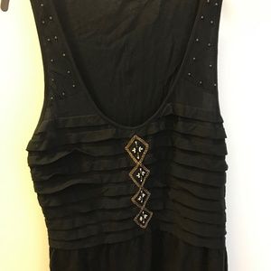 Anthropologie Black Beaded Sleeveless Tunic S EUC!